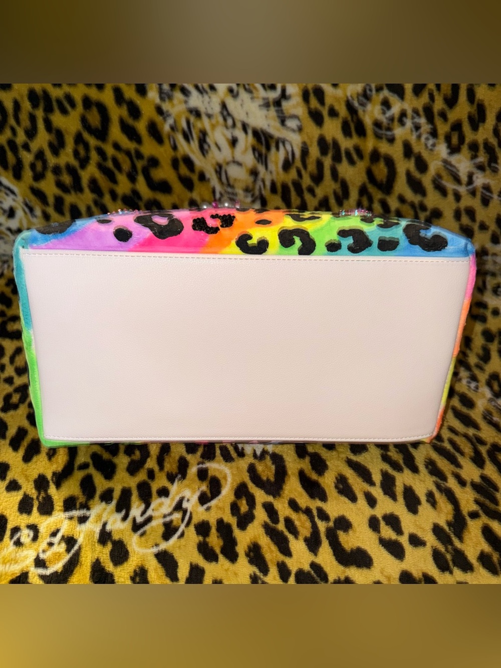🌈NWT Custom Juicy Couture Neon Leopard Print Lisa Frank Kiss Lock Clutch Bag🌈 - Picture 10 of 10